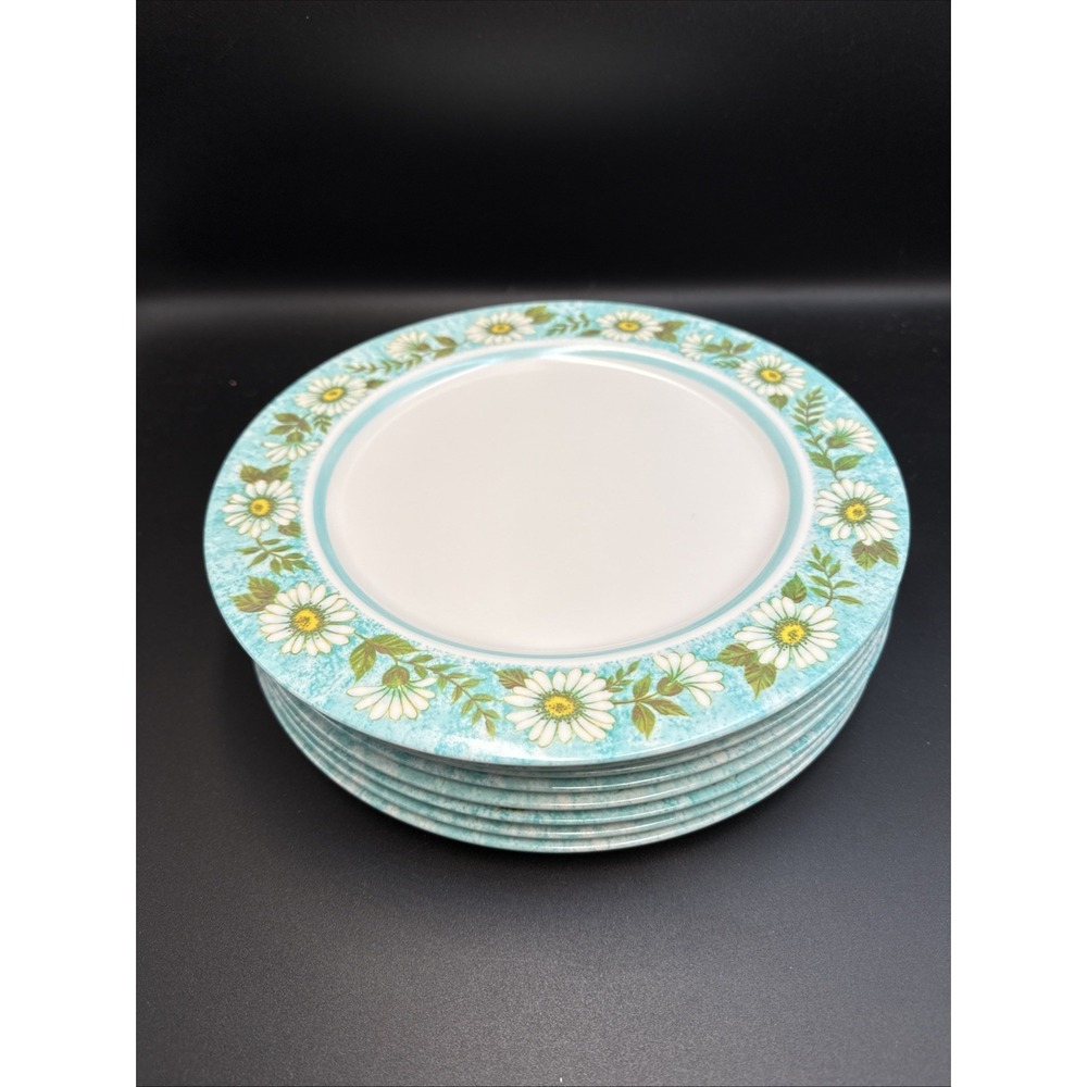 Vintage Oneida Deluxe 3105 Melamine Dinner Plates Daisy Blue Set of 8